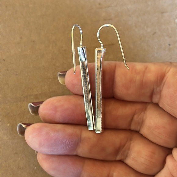 Sleek Silver Tone & Rhinestone Earrings - Picture 5 of 5